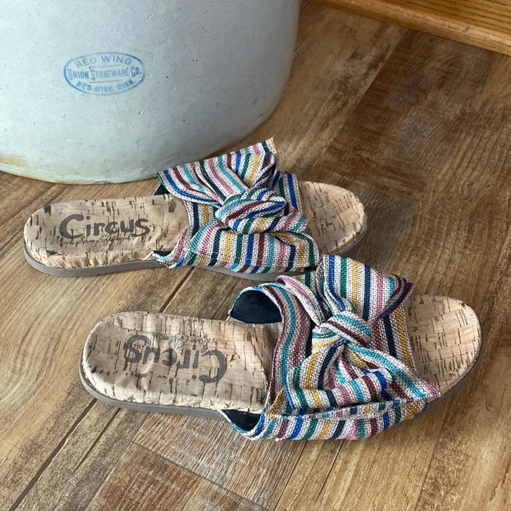Sam Edelman circus burlap striped Sandal slides size 8.5